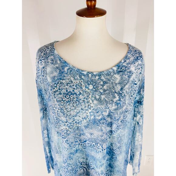 CALSTYLE Women’s Blue/White Lace Overlay Tunic Sz 2X - Picture 5 of 9